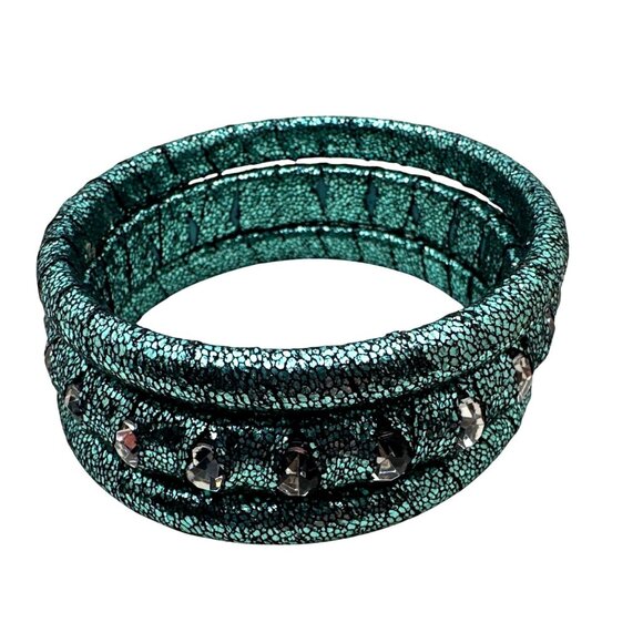 Unbranded Jewelry - Metallic Teal Black Bangle Bracelet Stacked 3 Piece Shimmer Chic Cosplay Costume